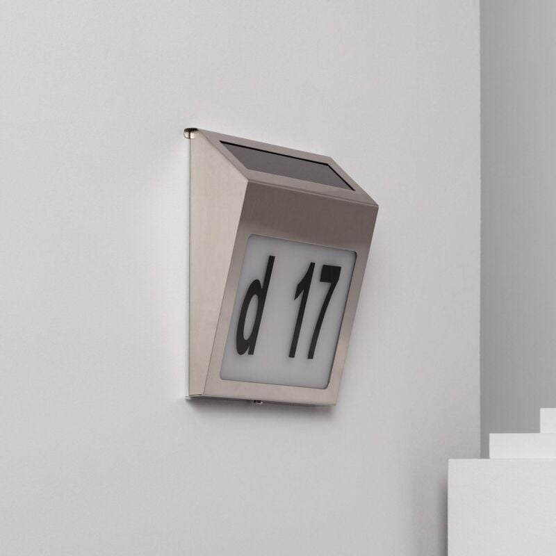 foto del prodotto applique da parete led solare per esterni metallo per numero civico barua 6500k bianco freddo