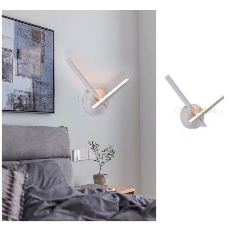 foto del prodotto applique da parete luce led 6w incrociato bianco lampada design moderno decorativo 2 bracci lineare per camera bagno soggiorno calda 3000k