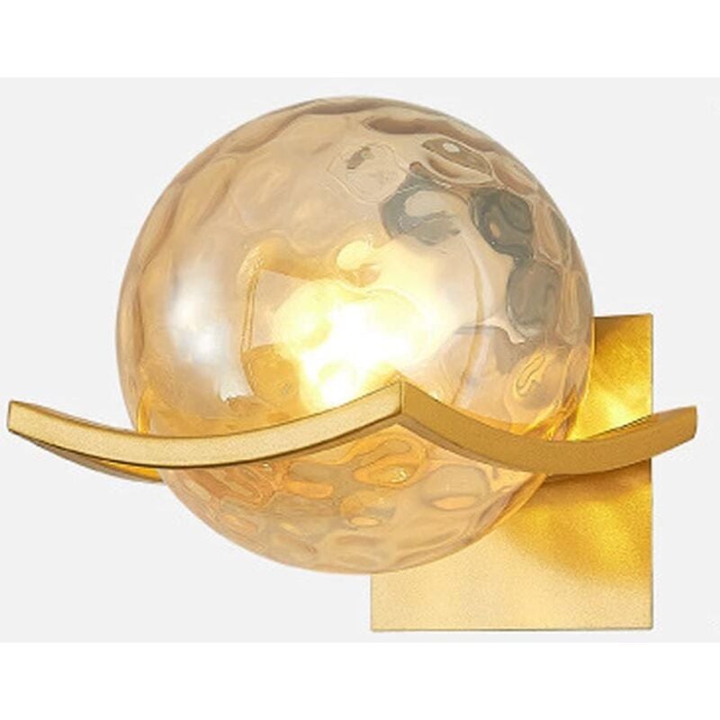 foto del prodotto applique da parete moderna di met secolo in vetro martellato, specchio da toeletta con globo dorato e ambrato, illuminazione interna, lampada da