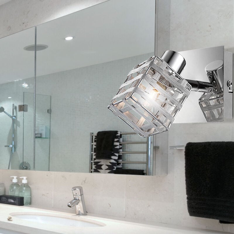 foto del prodotto applique da parete orientabile, faretto da parete argentato, lampada da parete per interni, paralume in rete di alluminio, axlxp 12,5 x 9 x 11 cm