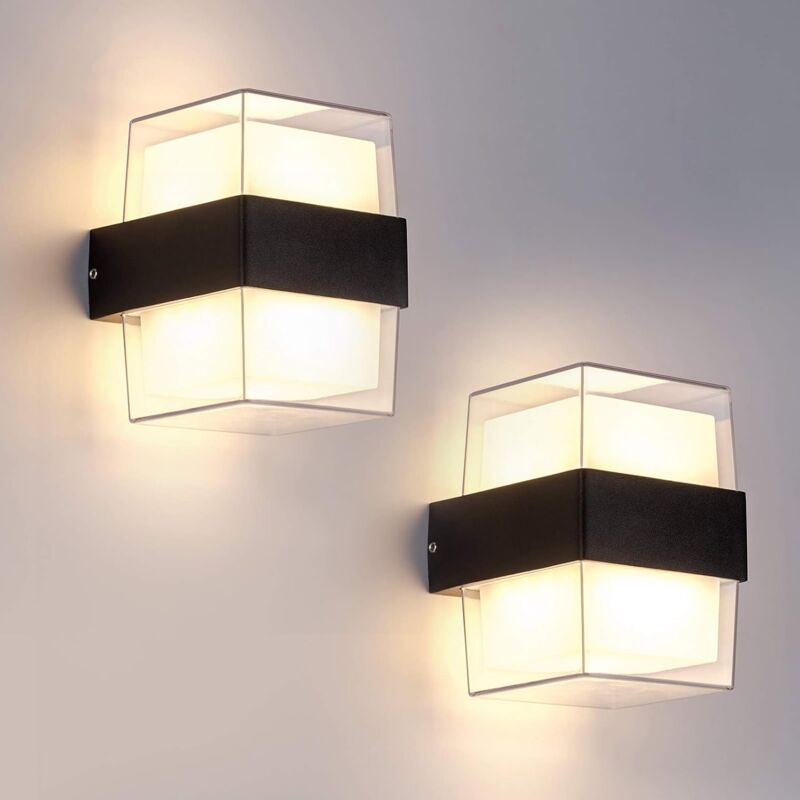 foto del prodotto applique da parete per camera da letto, confezione da 2 luci da parete per esterni a led da 12 w, luce bianca calda 3000 k, ip65, acrilico, 960 lm,