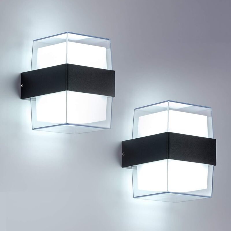 foto del prodotto applique da parete per camera da letto, confezione da 2 luci da parete per esterni a led da 12 w, luce bianca fredda 6000 k, ip65, acrilico, 960 lm,