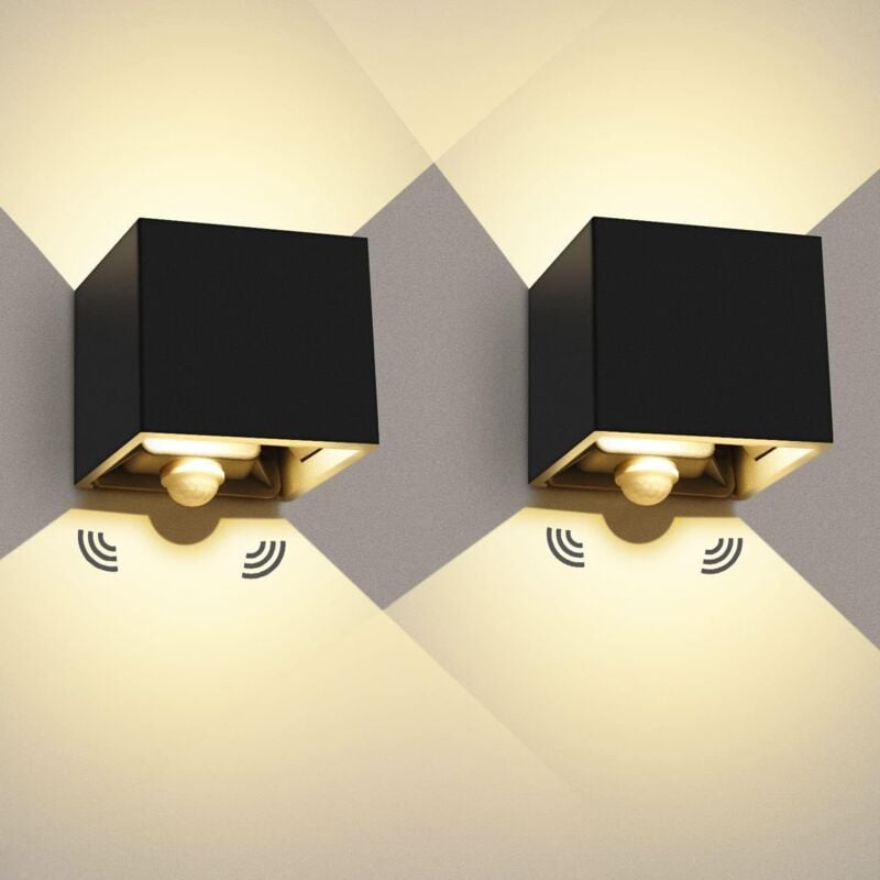 foto del prodotto applique da parete per esterni a led da 12 w con sensore di movimento, 2 confezioni di applique da parete per interni, applique da parete per esterni