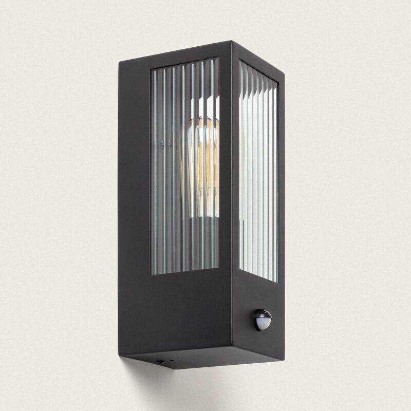 foto del prodotto applique da parete per esterni acciaio inox e vetro testurizzato con sensore di movimento gakom nero