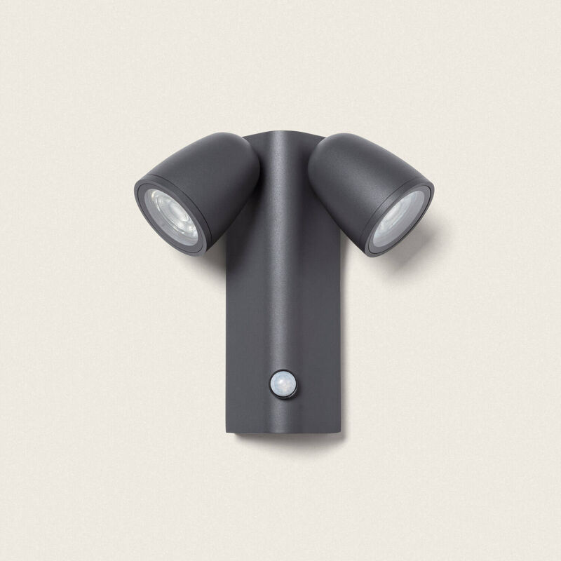 foto del prodotto applique da parete per esterni alluminio con sensore di movimento abel due faretti grigio scuro