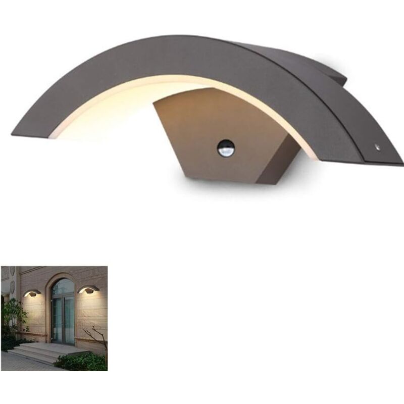 foto del prodotto applique da parete per esterni con sensore di movimento, 12 w led smd 3000 k, luce bianca calda, impermeabile ip65, in alluminio, per veranda, patio,