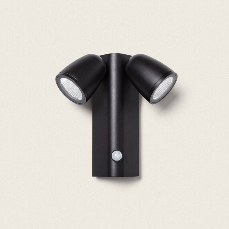 foto del prodotto applique da parete per esterni led 12w alluminio con sensore di movimento pir abel due faretti nero