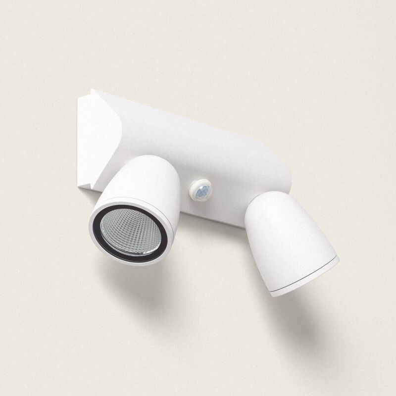 foto del prodotto applique da parete per esterni led 12w alluminio con sensore di movimento pir abel large due faretti bianco