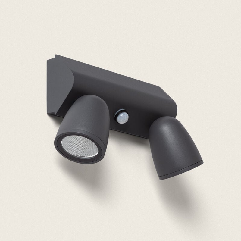 foto del prodotto applique da parete per esterni led 12w alluminio con sensore di movimento pir abel large due faretti grigio scuro