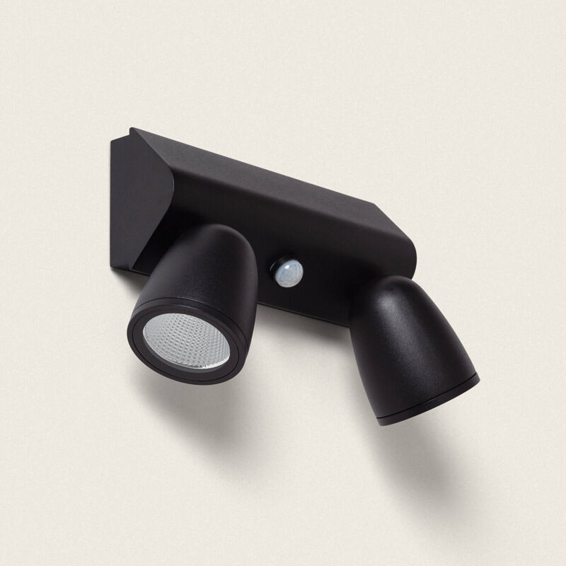 foto del prodotto applique da parete per esterni led 12w alluminio con sensore di movimento pir abel large due faretti nero