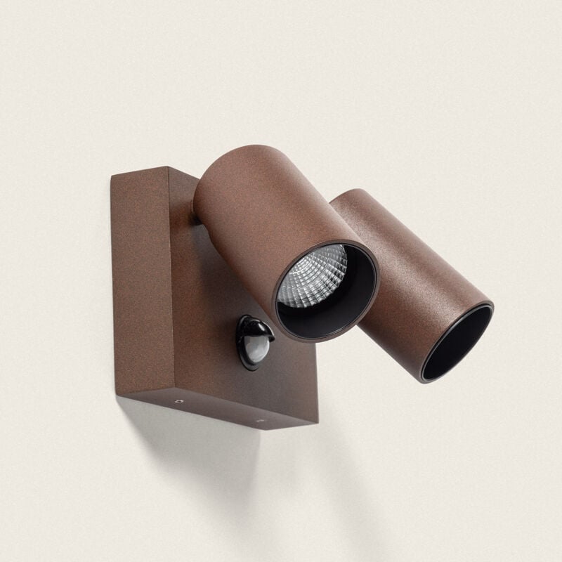 foto del prodotto applique da parete per esterni led 18w alluminio cct selezionabile due faretti con sensore di movimento kuriya ossido