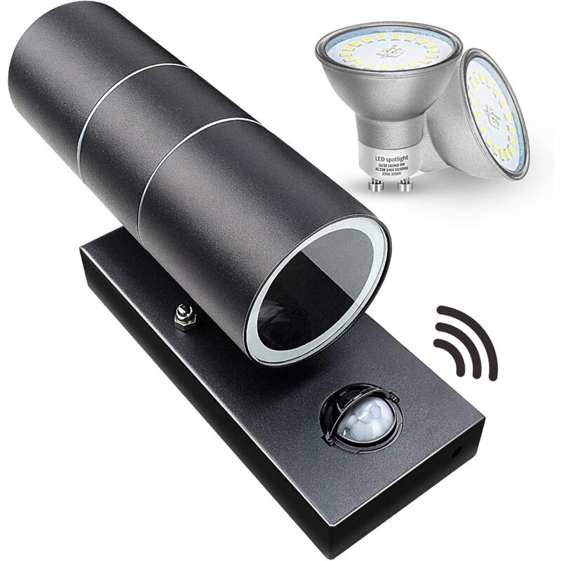foto del prodotto applique da parete per esterni, luce da parete con sensore di movimento pir per esterni, luci di sicurezza su e gi ip44, nero opaco, 240 v,
