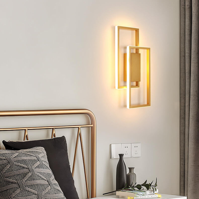 foto del prodotto applique da parete per interni color oro, lampada da parete led rettangolare moderna da 28 w e 3275 lm, per camera da letto, soggiorno, corridoio,