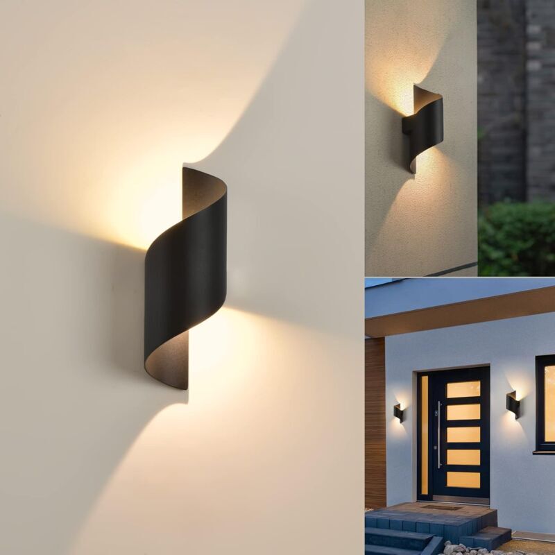 foto del prodotto applique da parete per interni esterni, lampada bianca calda da 10 w, luce verso l alto e verso il basso, illuminazione impermeabile ip65, spirale in