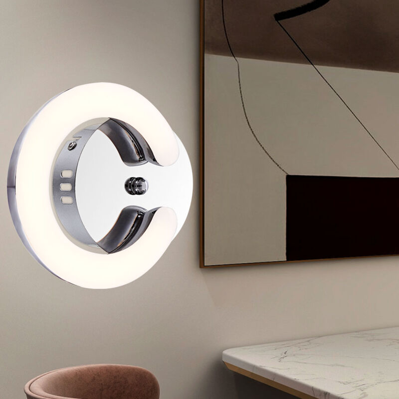 foto del prodotto applique da parete per soggiorno, lampada da interni, sala da pranzo, 1 luce, metallo cromato, 1 led, lxpxa 15x18x8 cm