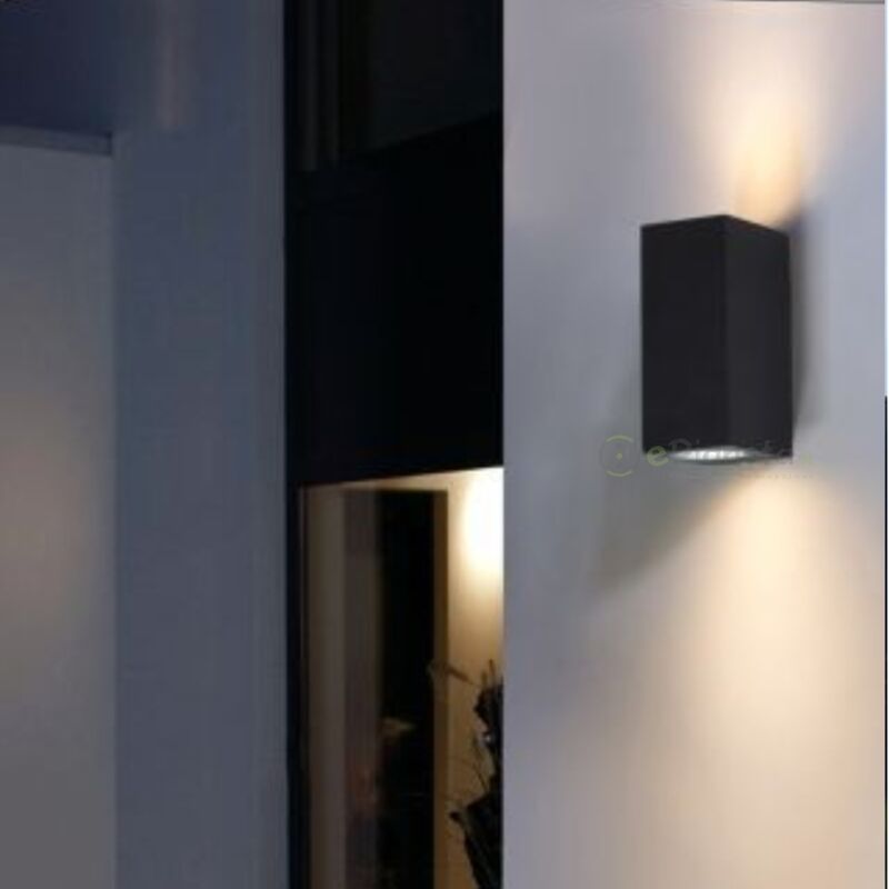 foto del prodotto applique da parete rettangolare doppia luce gu10 design moderno per esterno giardino impermeabile ip65 bianco grigio nero nero