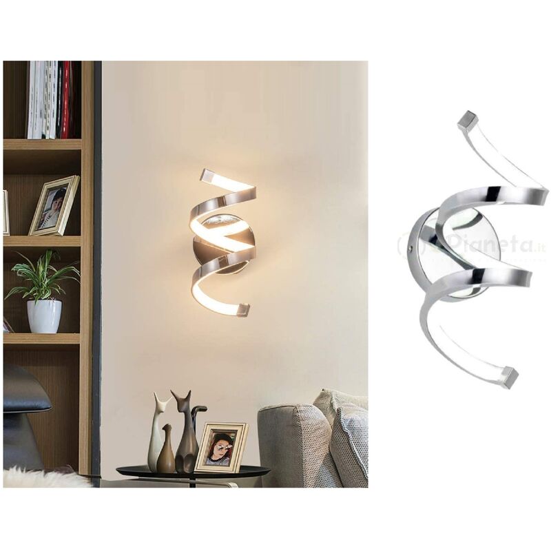 foto del prodotto applique da parete spirale ed 15w design moderno argento lampada muro camera luce naturale bianco naturale