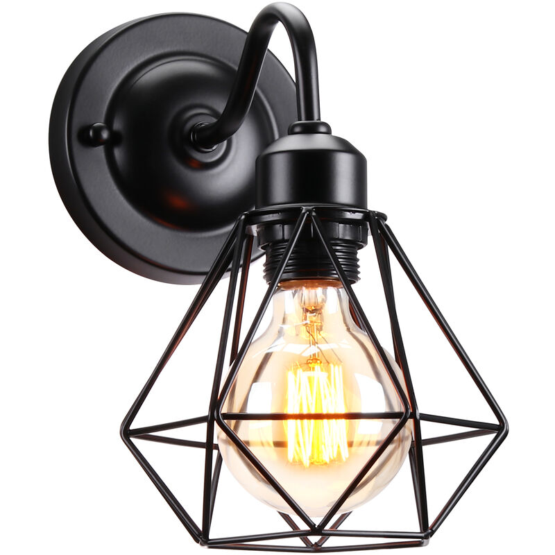 foto del prodotto applique da parete, vintage illuminazione con 16cm gabbia di diamanti, e27 luce interno per soggiorno cucina camera da letto loft 1x nero 