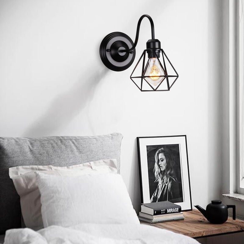 foto del prodotto applique da parete vintage mini lampada da parete con 16cm gabbia di diamanti per soggiorno cucina camera da letto nero