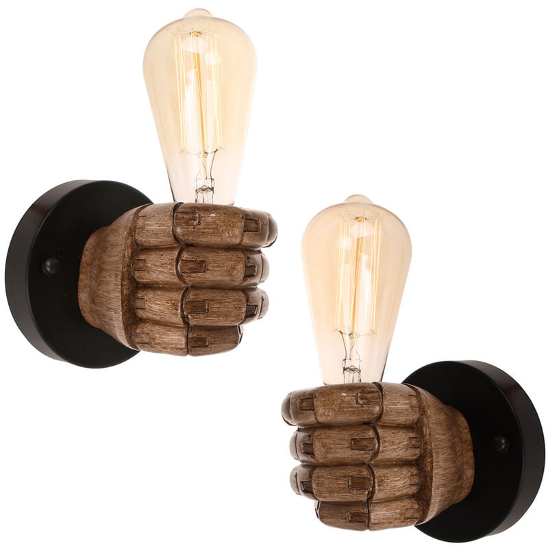 foto del prodotto applique da parete vintage stile industriale creativo lampada da parete in resina forma di pugno per camera da letto cucina corridoio - marrone/sinistro + destro