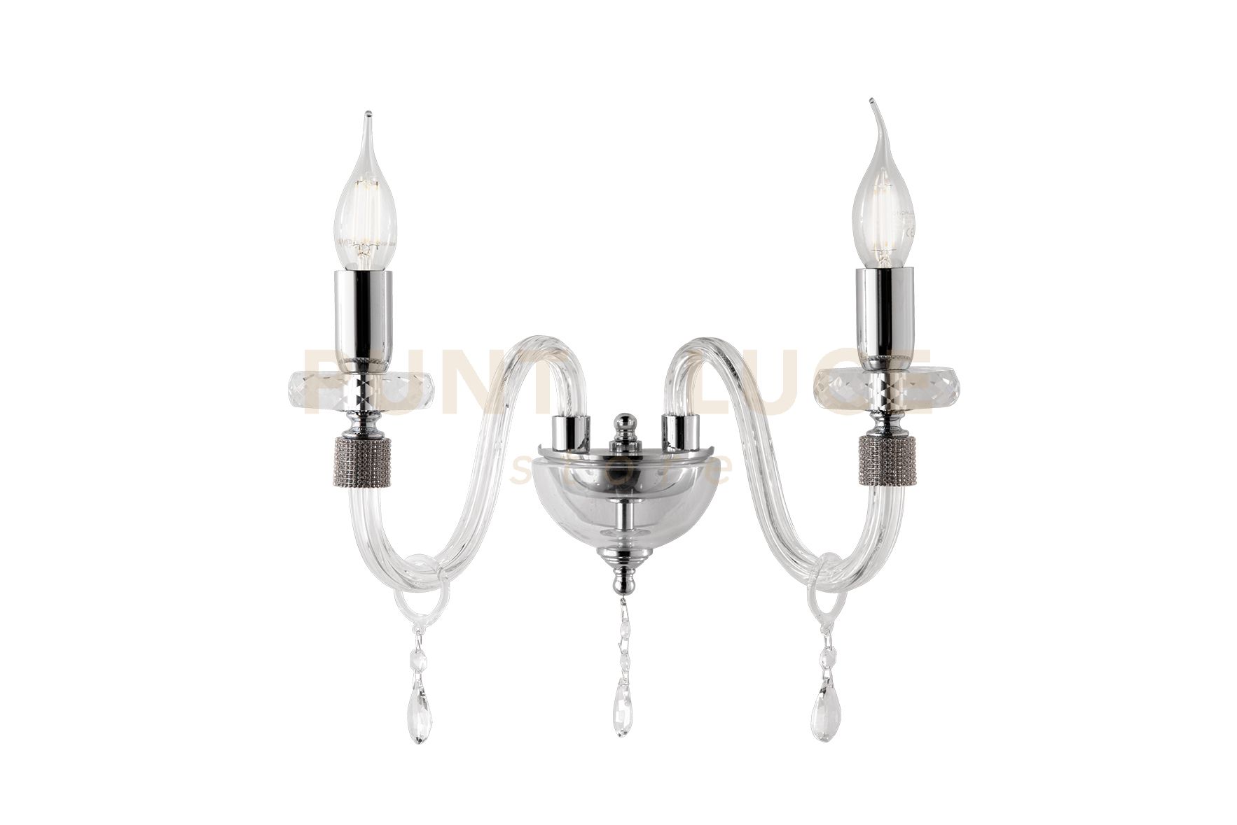 foto del prodotto applique dido 2 luci cristallo e cromo attacco e14 l.35cm