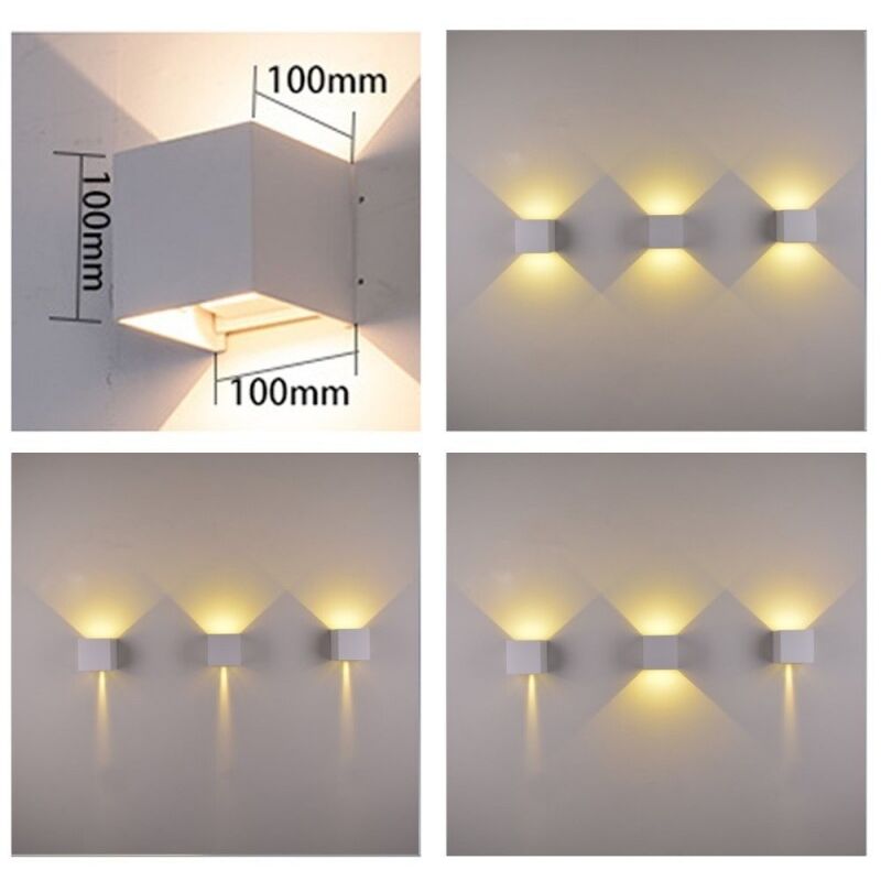 foto del prodotto applique doppio bianco cubo led 6w luce regolabile ip65 faretto a muro parete fredda bianca 6500k