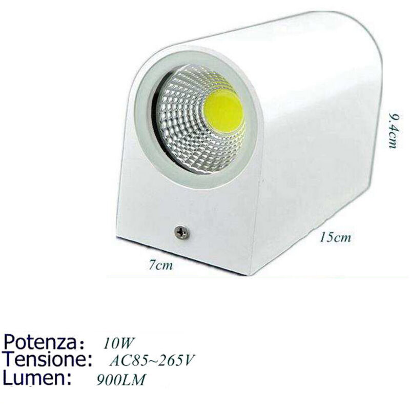 foto del prodotto applique doppio led 10w bianco lampada luce fredda parete up down faro esterno