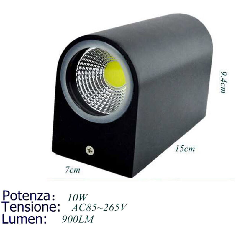 foto del prodotto applique doppio led 10w nero lampada luce fredda parete up down faretto esterno