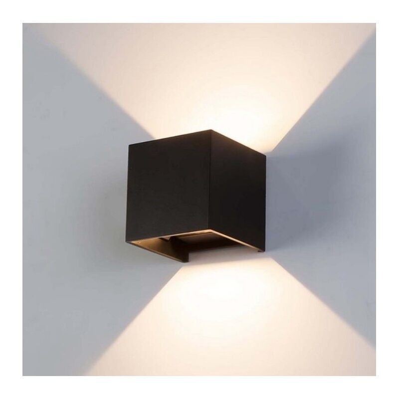 foto del prodotto applique doppio nero cubo led 6w luce regolabile ip65 faretto a muro parete fredda bianca 6500k