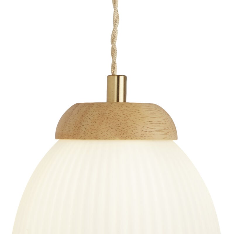 foto del prodotto applique ella - metallo ottone, legno e vetro opalino rigato