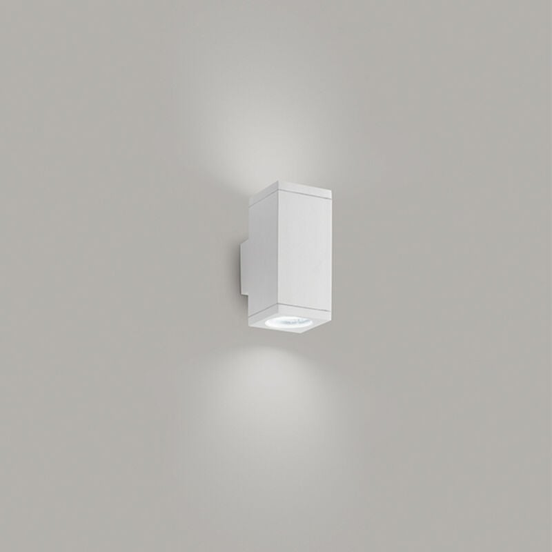foto del prodotto applique esterno biemissione moderna quarondo metallo bianco vetro 2 luci gu10