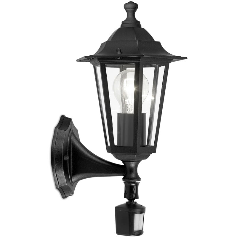 foto del prodotto applique esterno classica laterna 4 alluminio nero sensore 1 luce e27