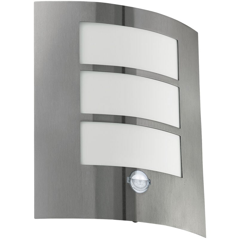 foto del prodotto applique esterno contemporanea city acciaio argento policarbonato bianco e27