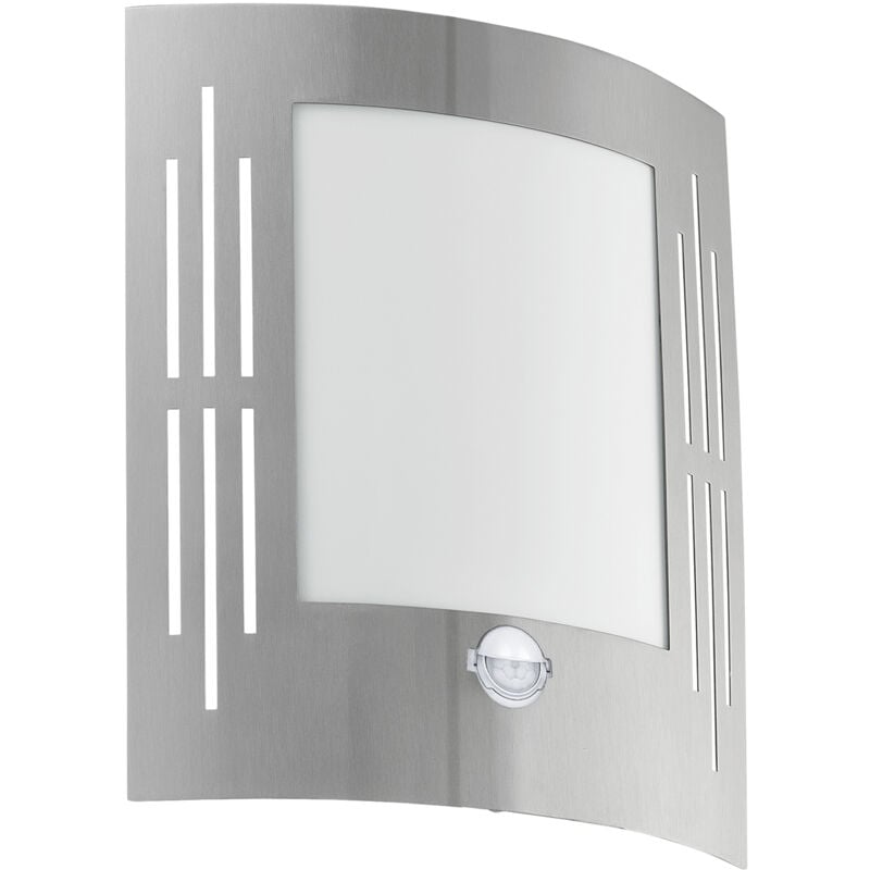 foto del prodotto applique esterno sensore city acciaio argento policarbonato bianco e27