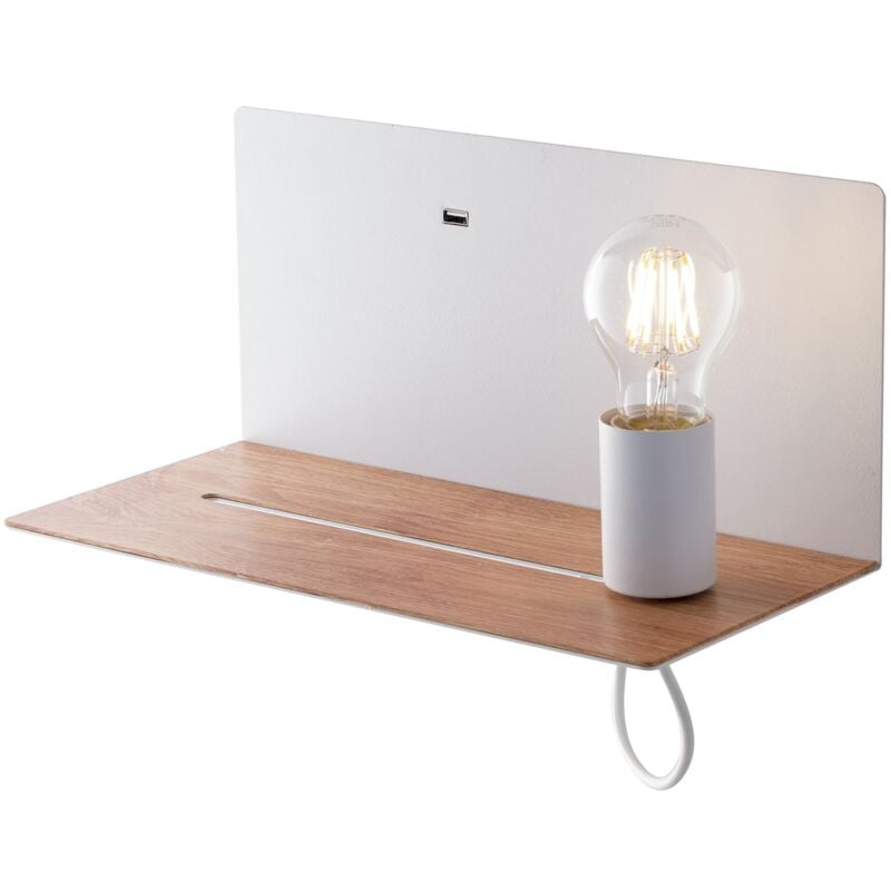 foto del prodotto applique flash in metallo bianco con presa usb e punto luce mobile 
