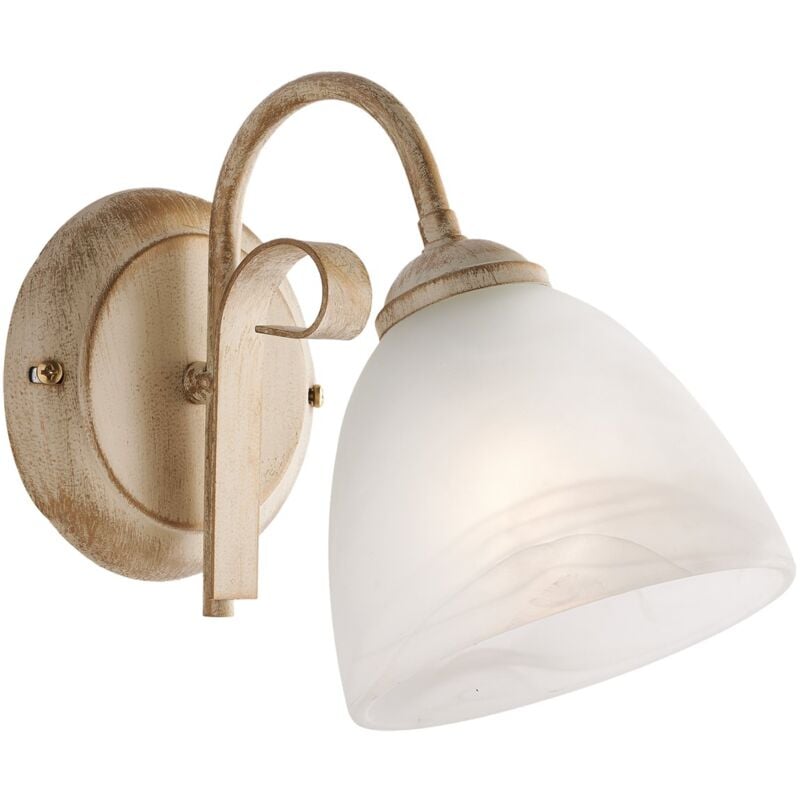 foto del prodotto applique forgiato 1 luce ferro avorio e oro vetro bianco