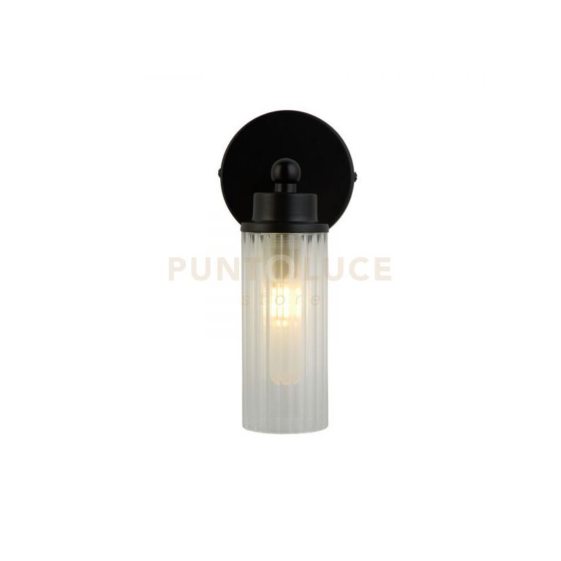 foto del prodotto applique imperial 1lt, metallo nero opaco e vetro trasparente a coste