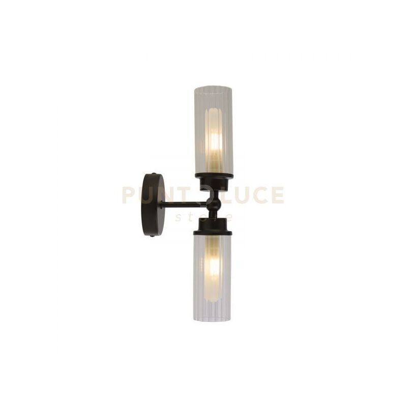 foto del prodotto applique imperial 2lt, metallo nero opaco e vetro trasparente a coste