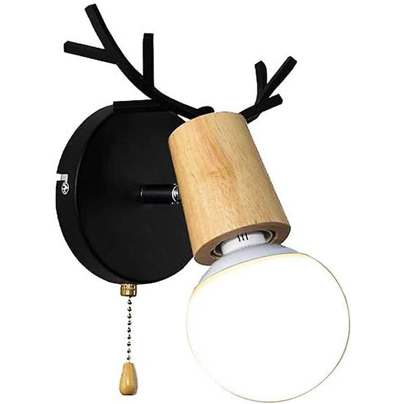 foto del prodotto applique in corno di legno con interruttore a strappo e27, nero, senza lampadina