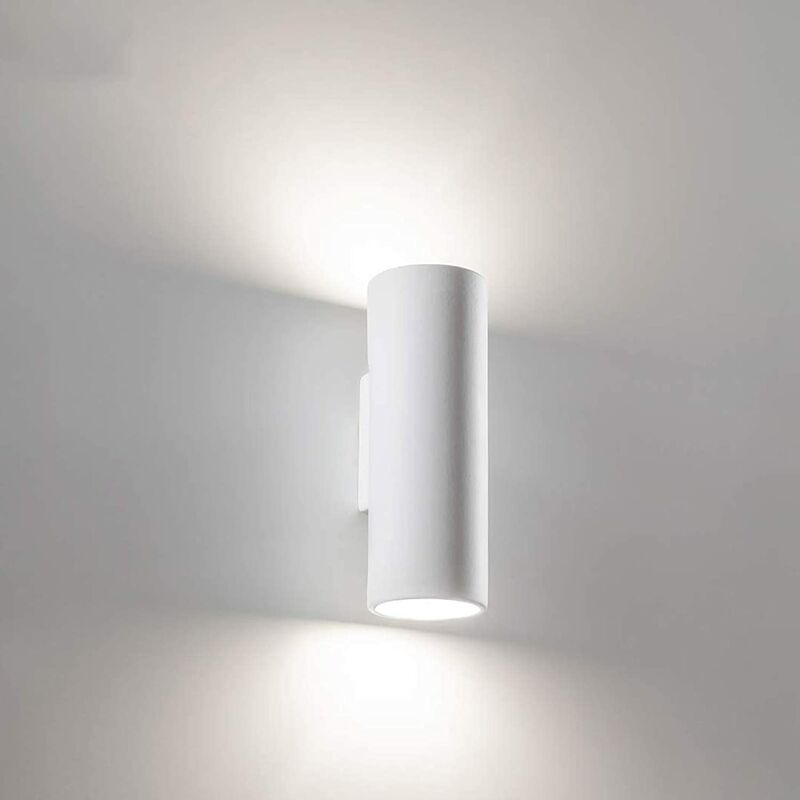 foto del prodotto applique in gesso design moderno a biemissione con doppio attacco per lampadine gu10 forma cilindrica