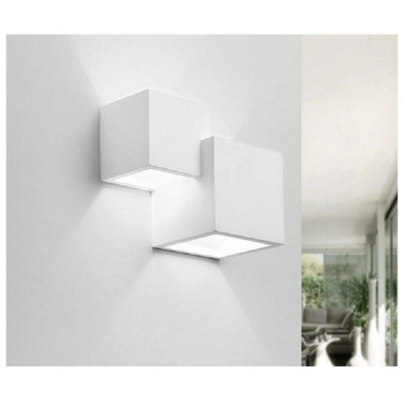 foto del prodotto applique in gesso moderno 2 cubi a doppia emissione luce contemporanea g9 gs e74 trade shop traesio