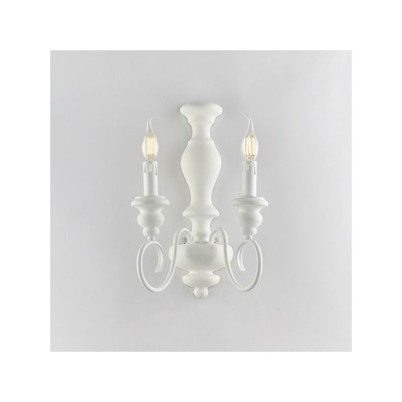 foto del prodotto applique in legno e ferro laccato bianco shabby 2 luci cascina