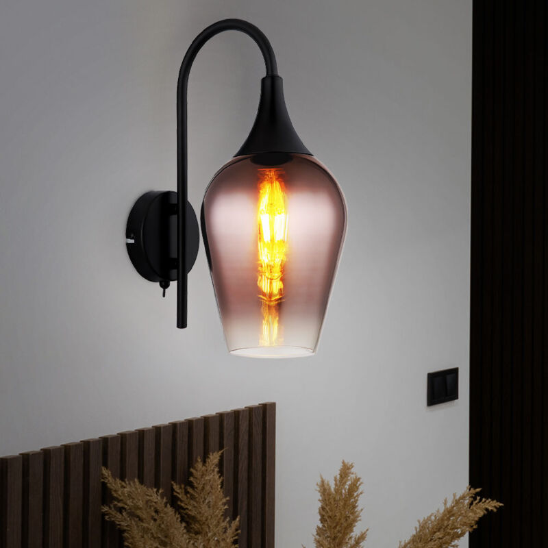 foto del prodotto applique in vetro rame da soggiorno lampada da parete retr in metallo nero, attacco e27, lxlxh 23,5x15x36 cm