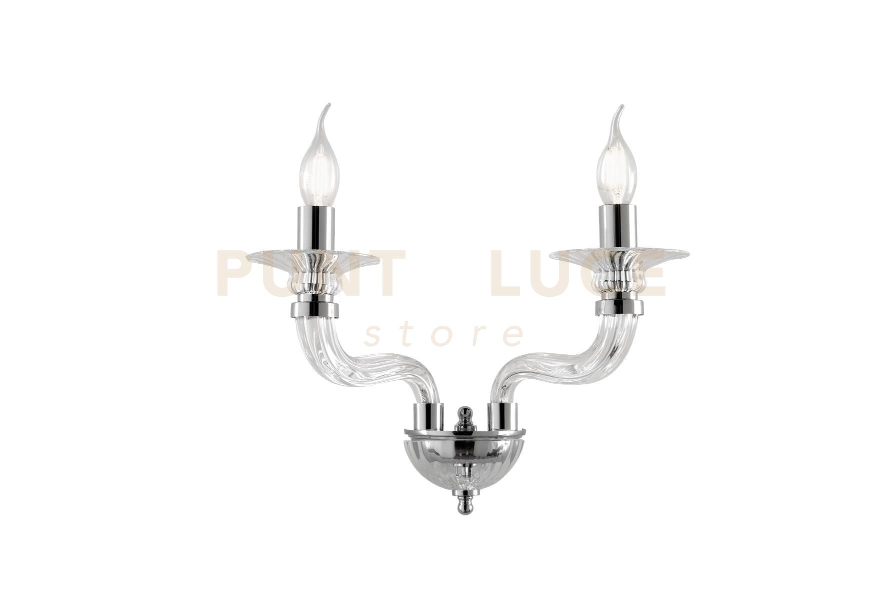 foto del prodotto applique in vetro trasparente e finiture cromo 2 luci ap.villa 2 cr