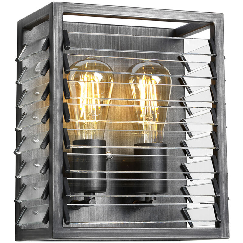 foto del prodotto applique industrial nordico louvre acciaio canna di fucile vetro 2 luci e27