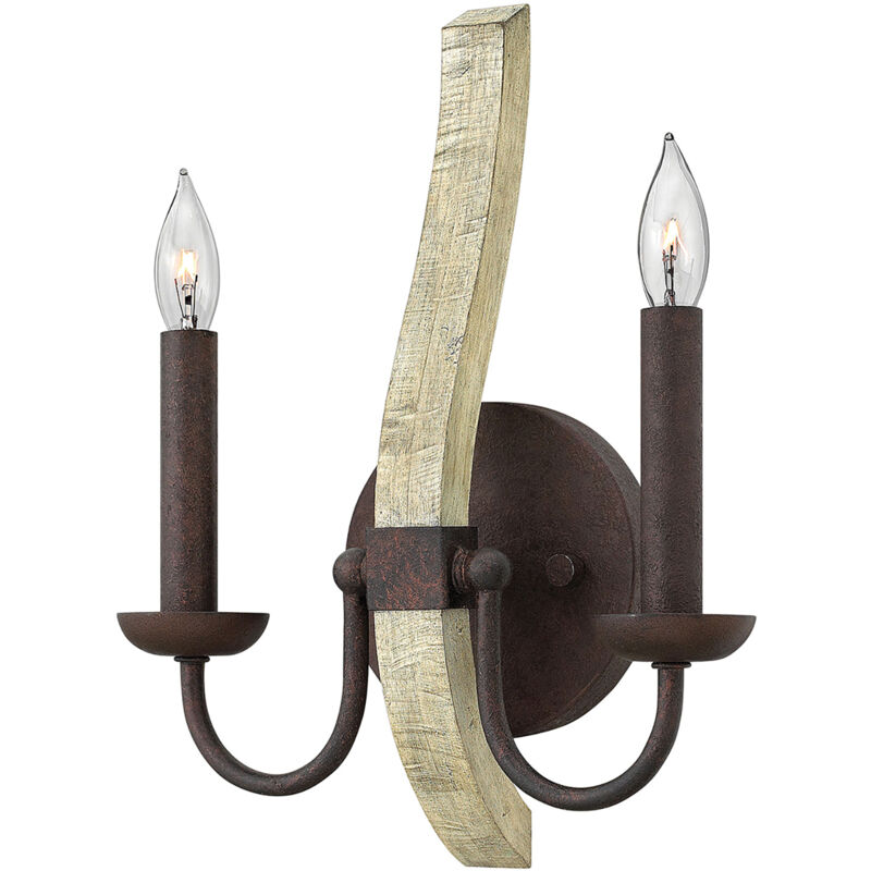 foto del prodotto applique industrial nordico middlefield acciaio ferro ruggine legno 2 luci e14