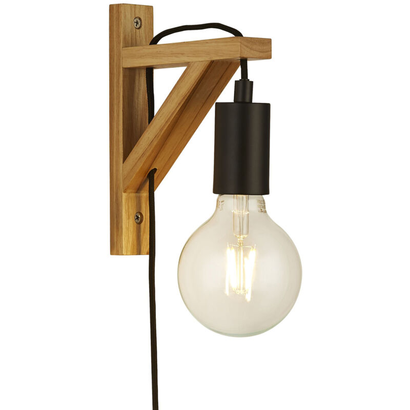 foto del prodotto applique industrial nordico tribeca acciaio marrone legno nero 1 luce e27