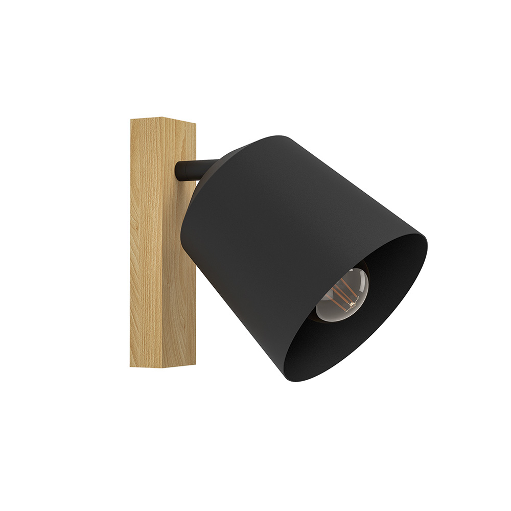 foto del prodotto applique industrial pappagallo 1 luce legno marrone e nero