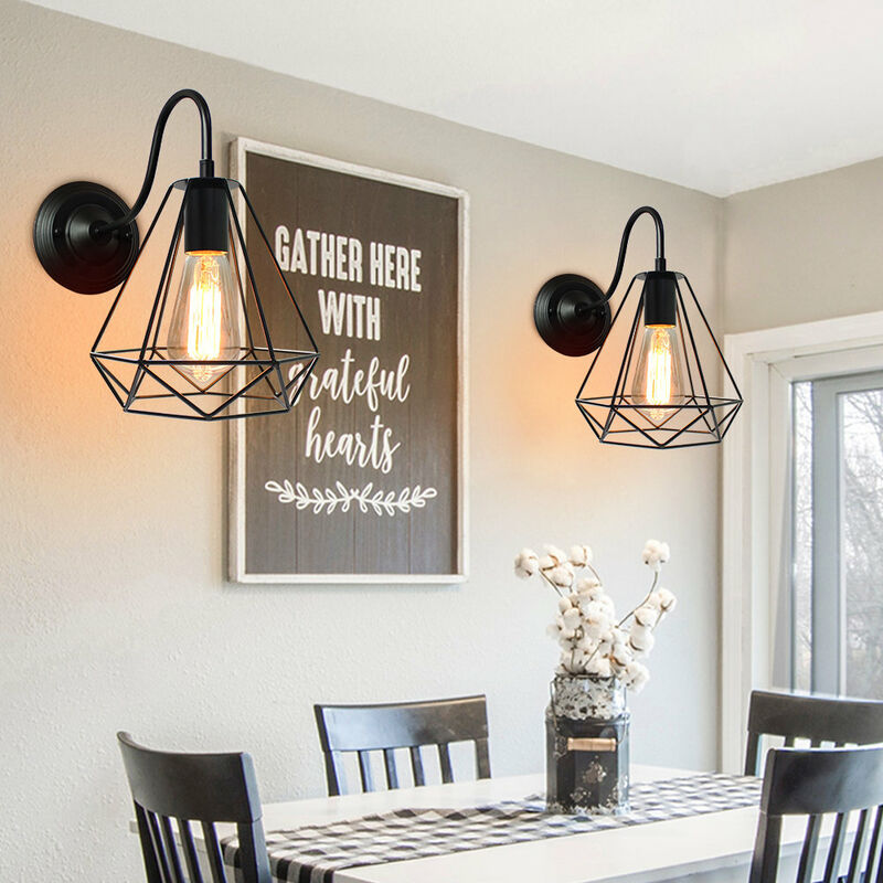 foto del prodotto applique interno, lampada da parete con 20cm gabbia di diamanti, vintage illuminazione supporto e27 per soggiorno cucina camera da letto loft 2x
