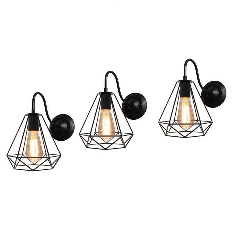 foto del prodotto applique interno, lampada da parete con 20cm gabbia di diamanti, vintage illuminazione supporto e27 per soggiorno cucina camera da letto loft 3x
